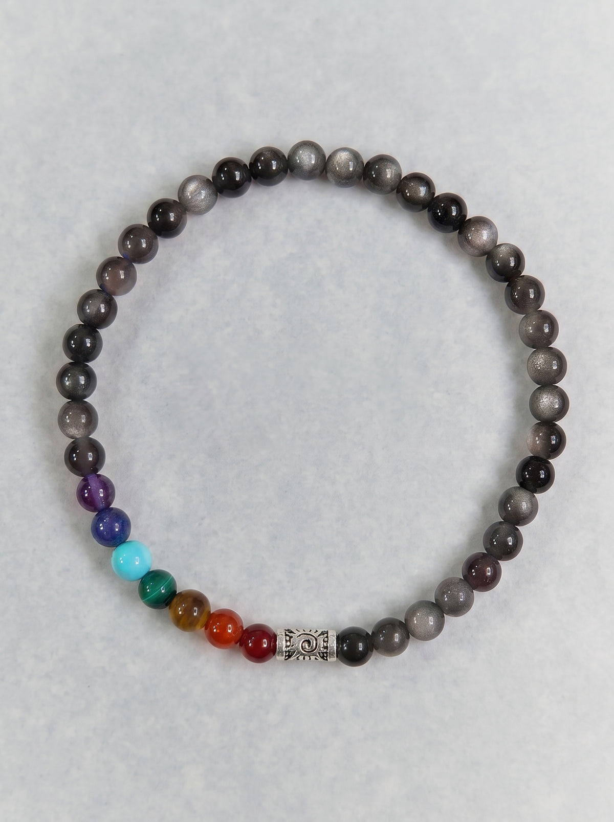 Silver Obsidian Root Chakra Slim Bracelet