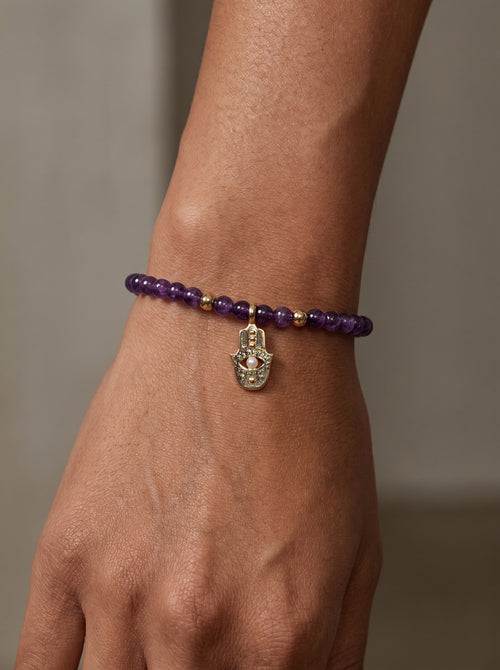 Amethyst Crown Chakra Slim Bracelet worn on wrist