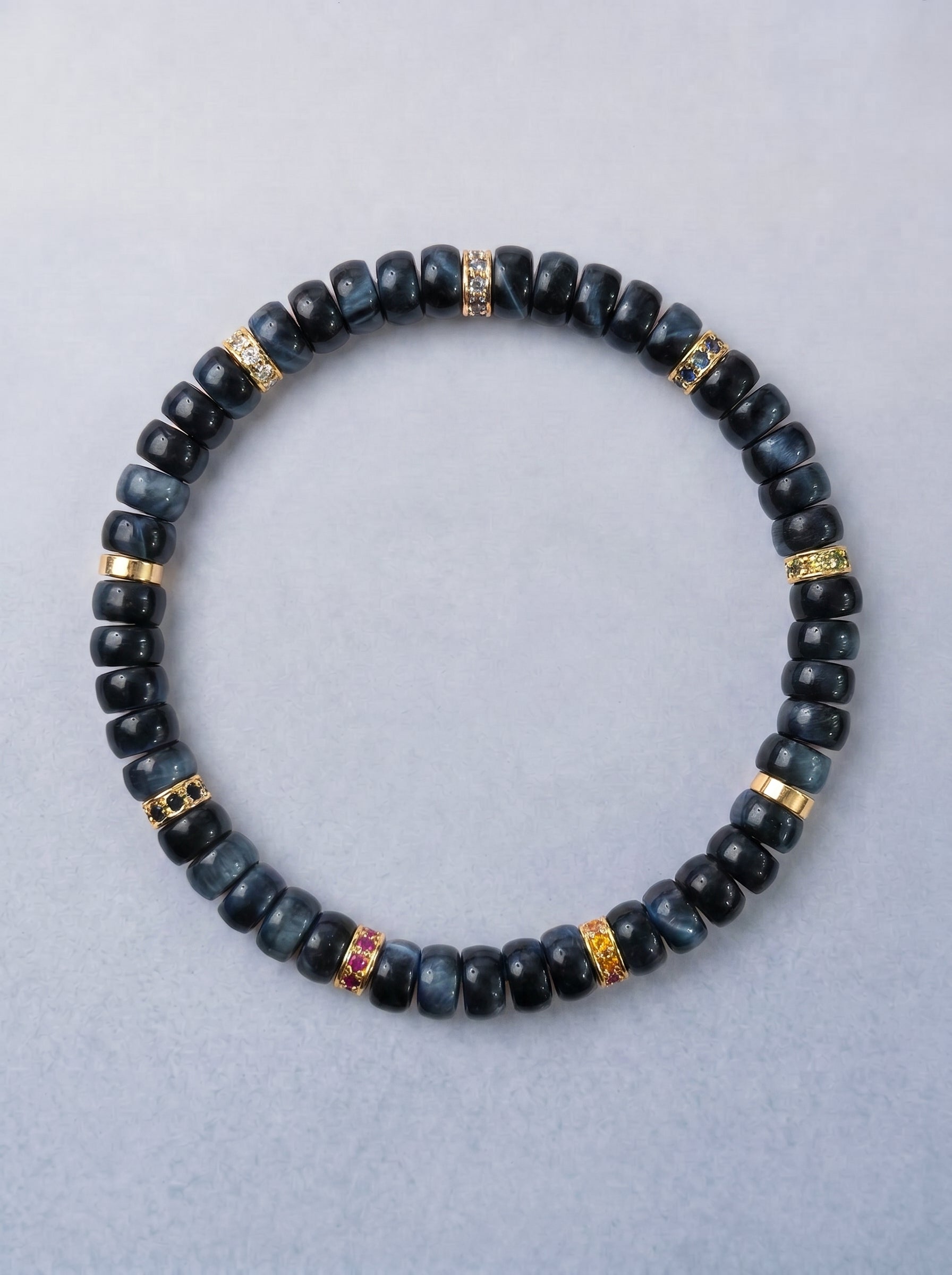 Blue Tiger Eye Third Eye Chakra Tablet Bracelet handmade natural blue tiger eye crystal bracelet