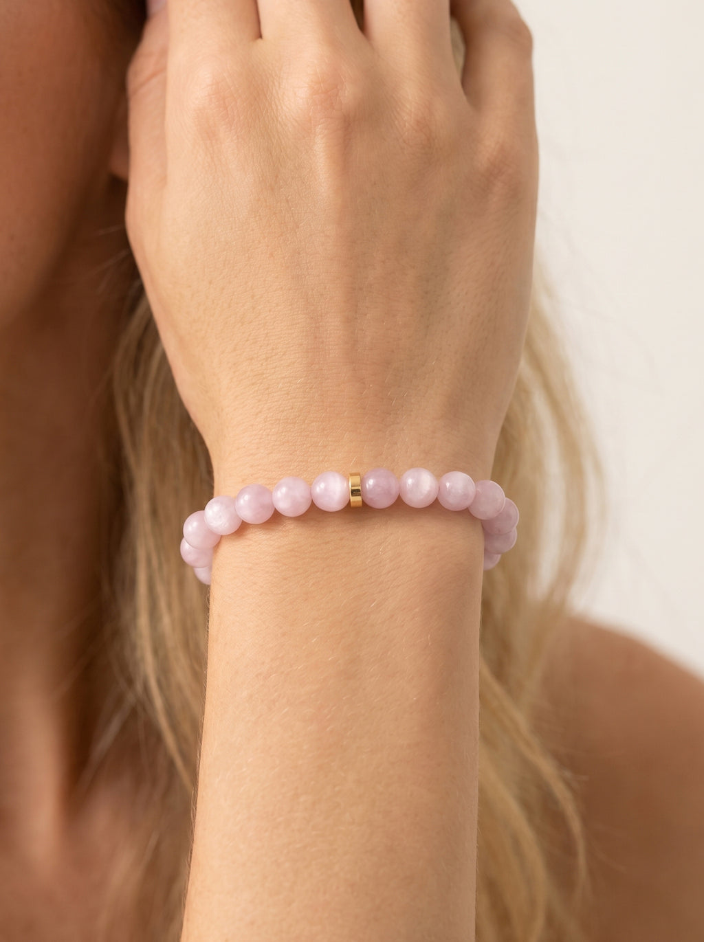 Kunzite Heart Chakra Classic Bracelet worn on wrist