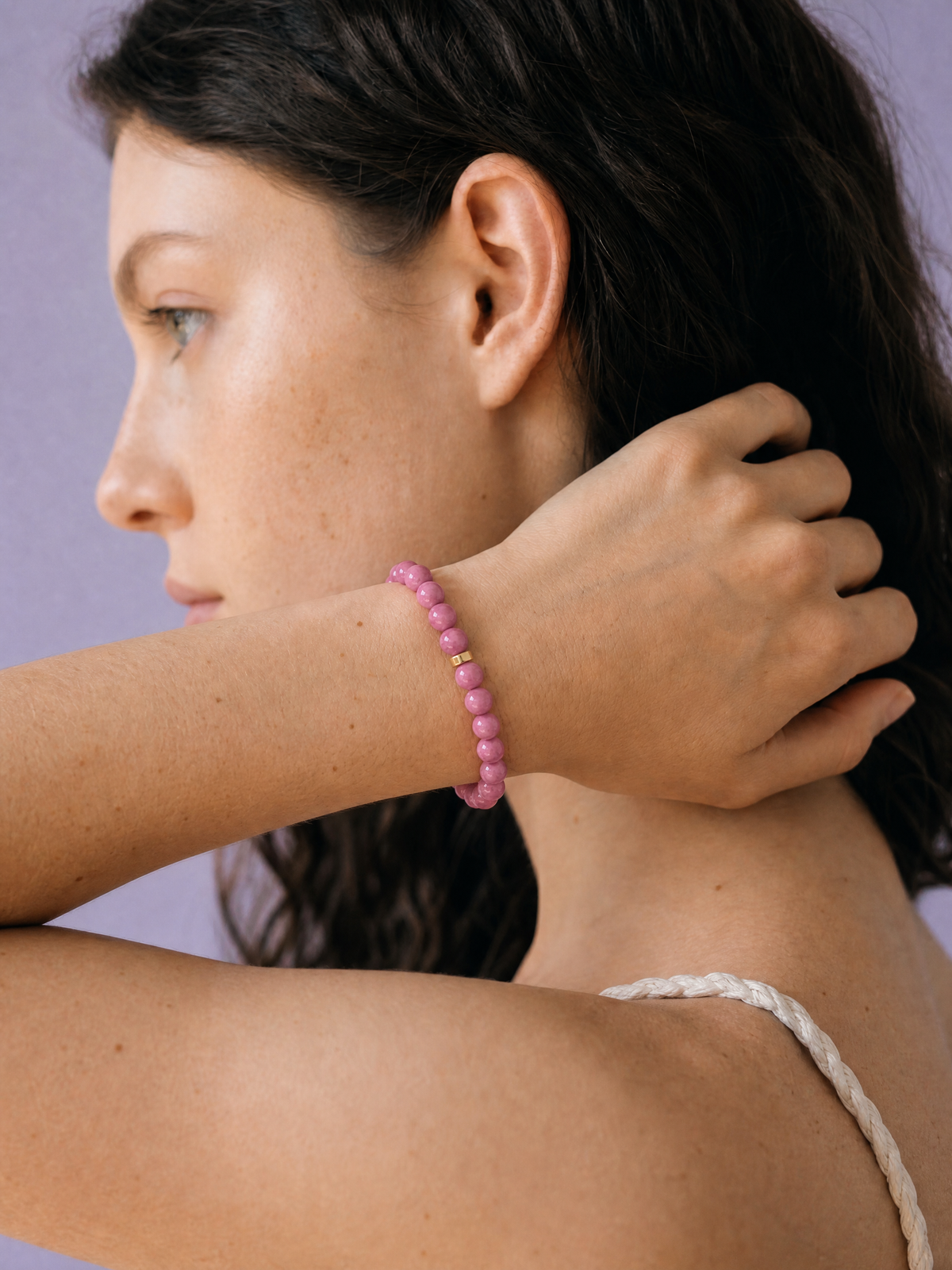 Rhodonite Heart Chakra Classic Bracelet worn on wrist