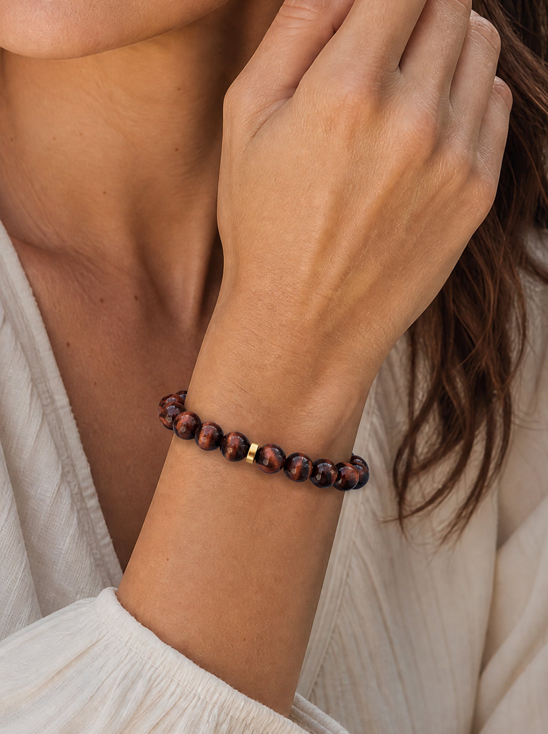 Red Tiger Eye Classic Bracelet worn on wrist