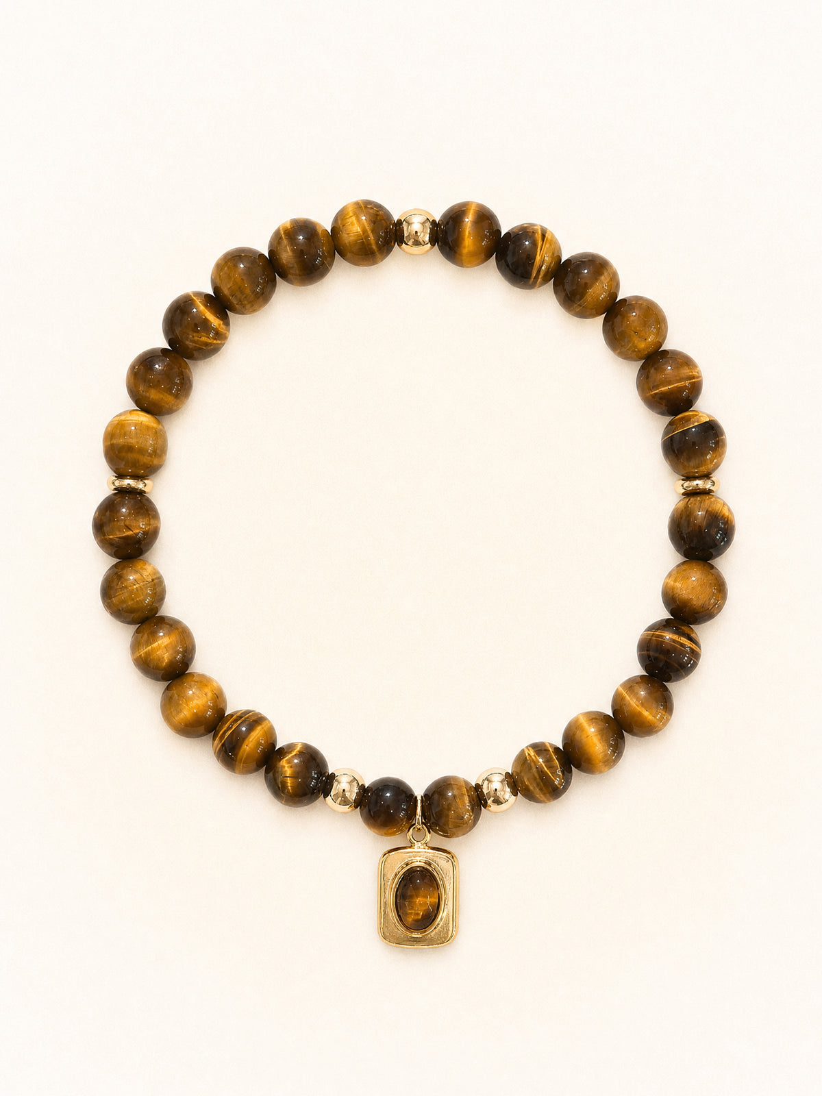 Tiger Eye Solar Plexus Chakra Charm Bracelet with gold-tone charm