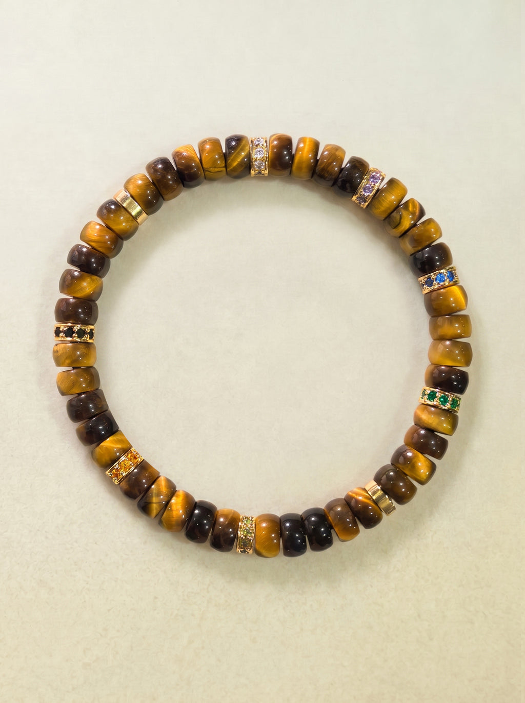 Tiger Eye Solar Plexus Chakra Tablet Bracelet with decorative spacers