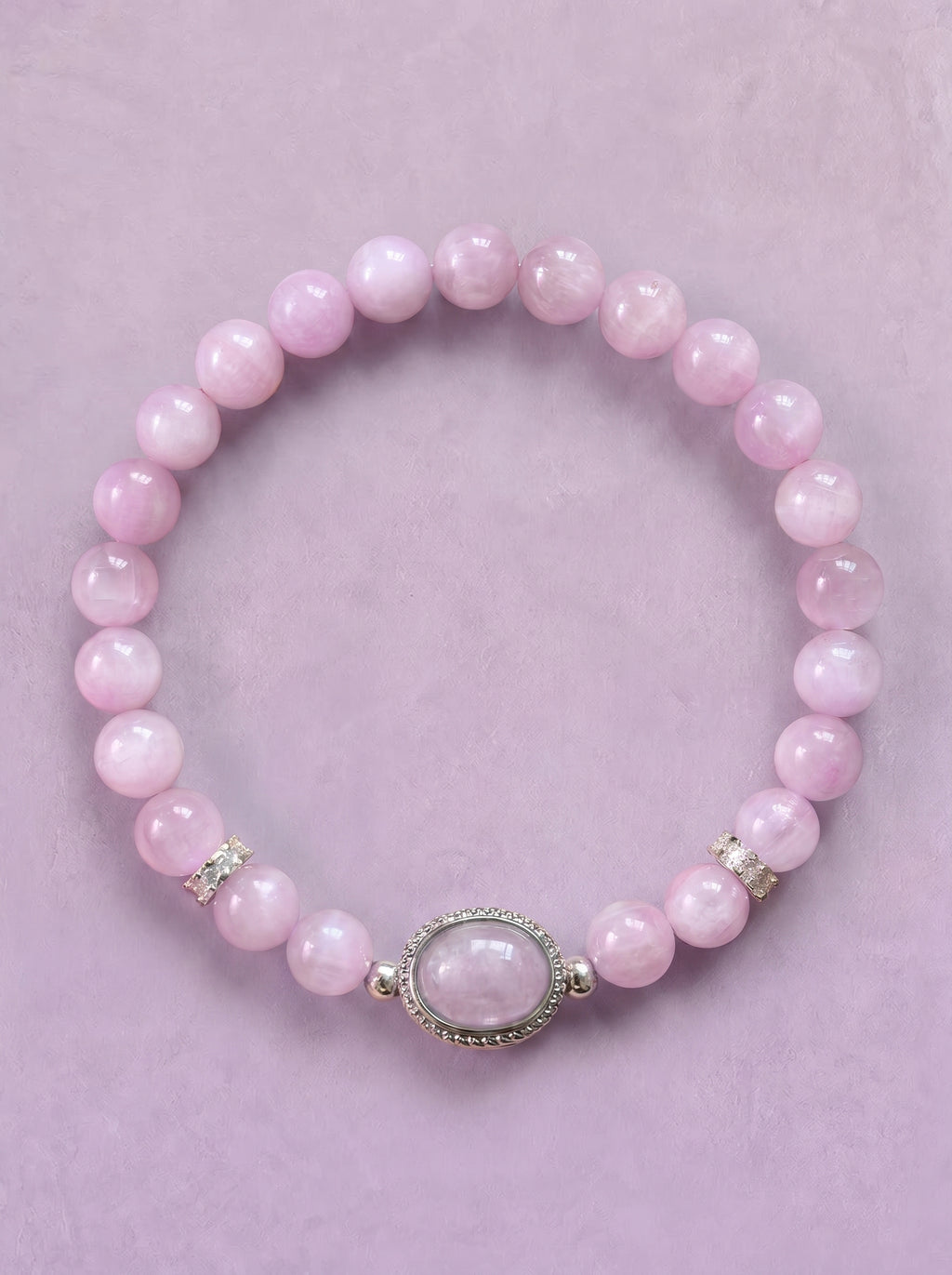 Kunzite Heart Chakra Statement Bracelet with oval focal stone