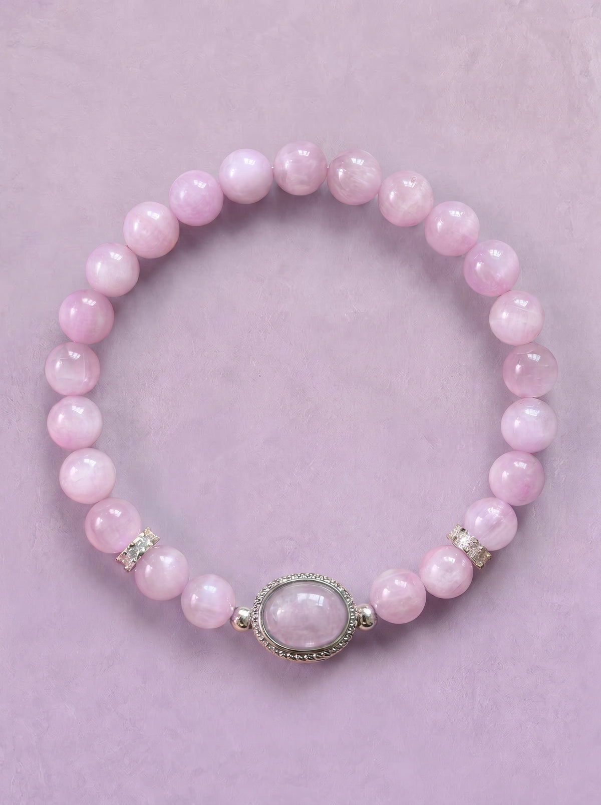 Kunzite Heart Chakra Statement Bracelet with oval focal stone