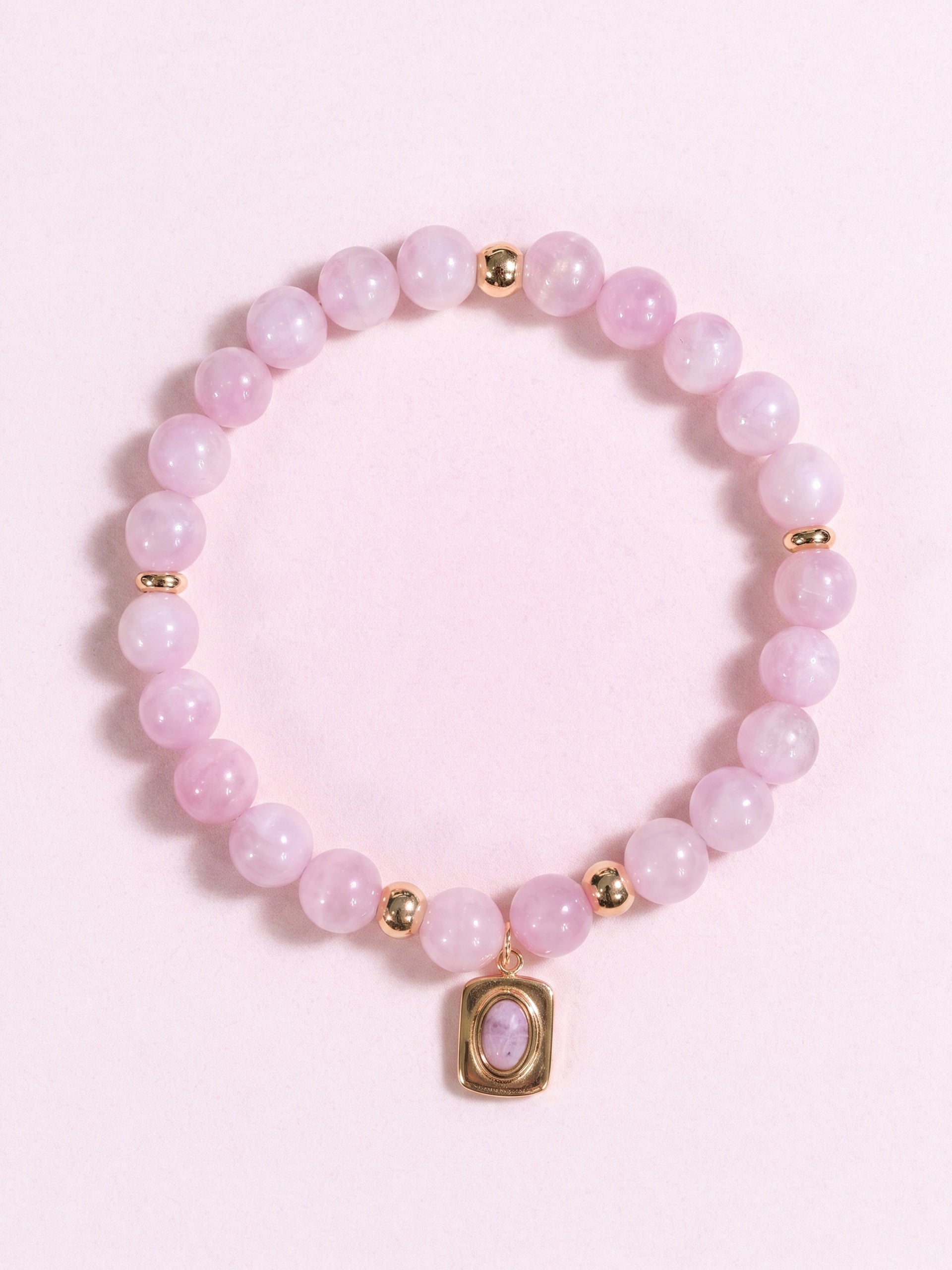 Kunzite Heart Chakra Charm Bracelet with gold-tone charm