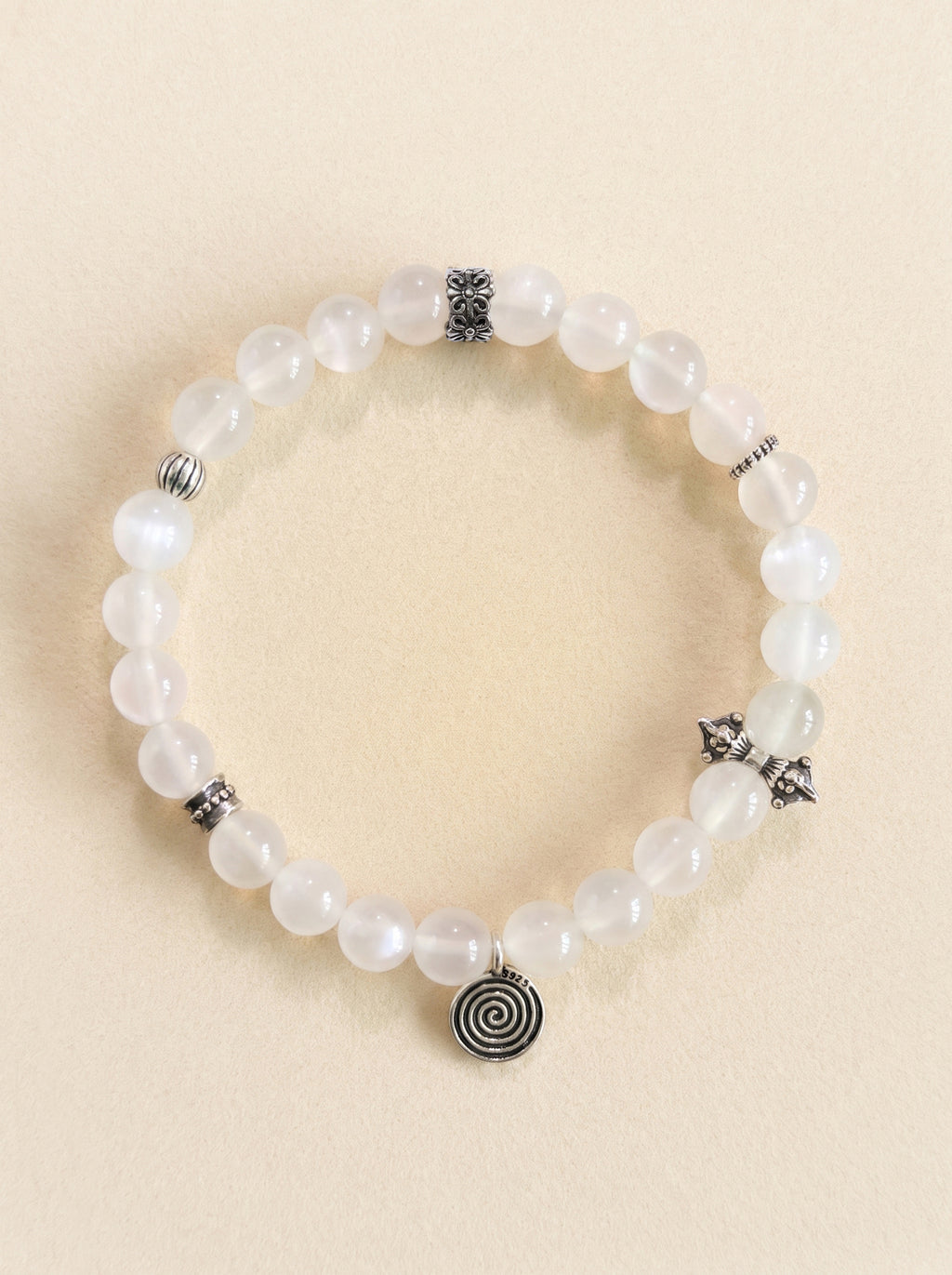 White Moonstone Crown Chakra Vintage Silver Bracelet