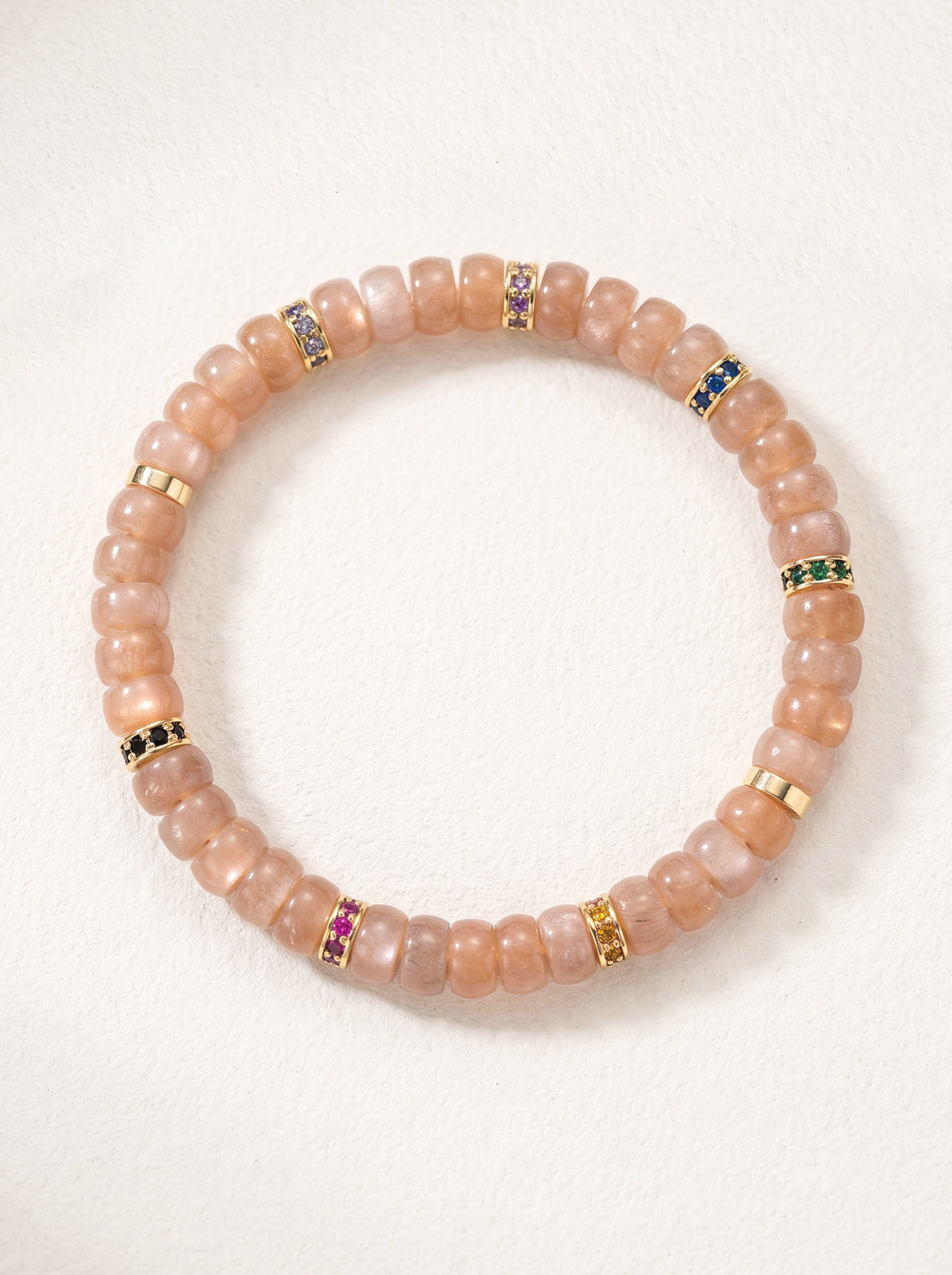 Orange Moonstone Sacral Chakra Tablet Bracelet with decorative spacers