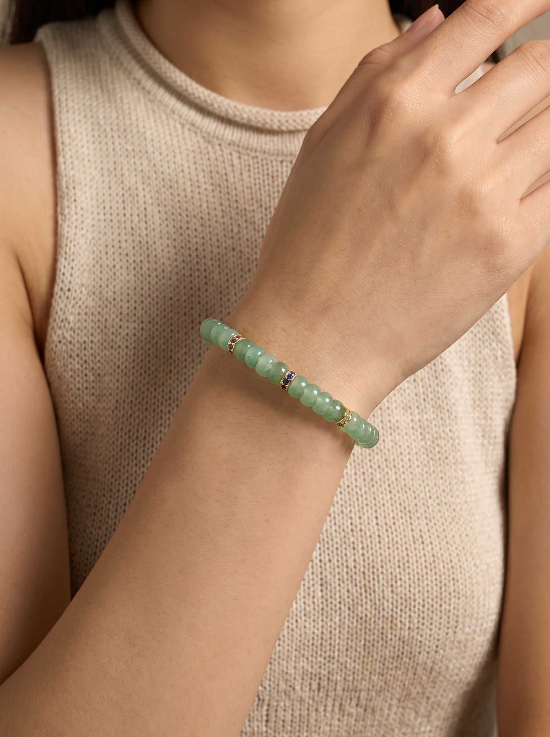 Green Aventurine Heart Chakra Tablet Bracelet worn on wrist