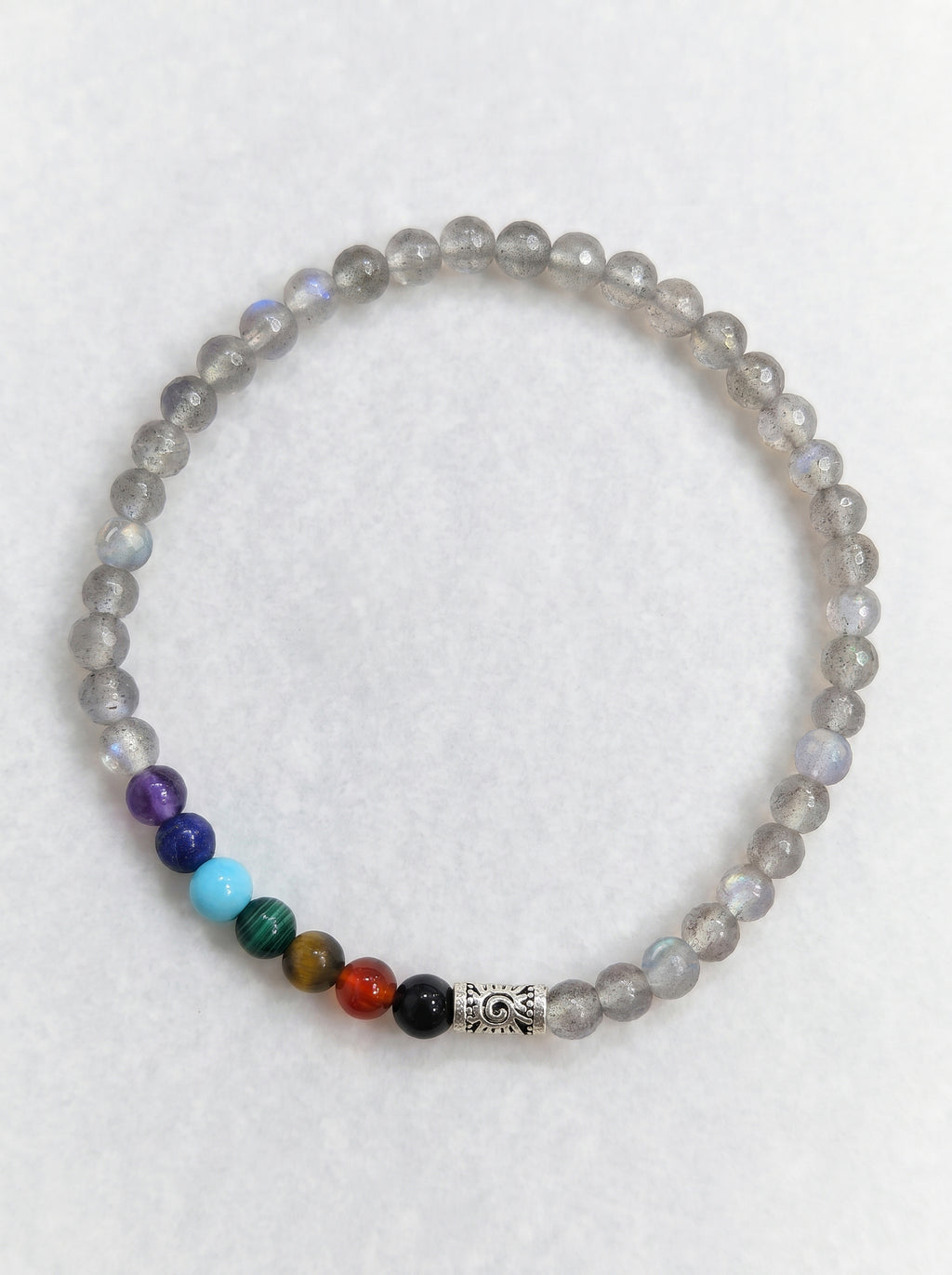 Grey Moonstone Seven-Color Third Eye Chakra Slim Bracelet