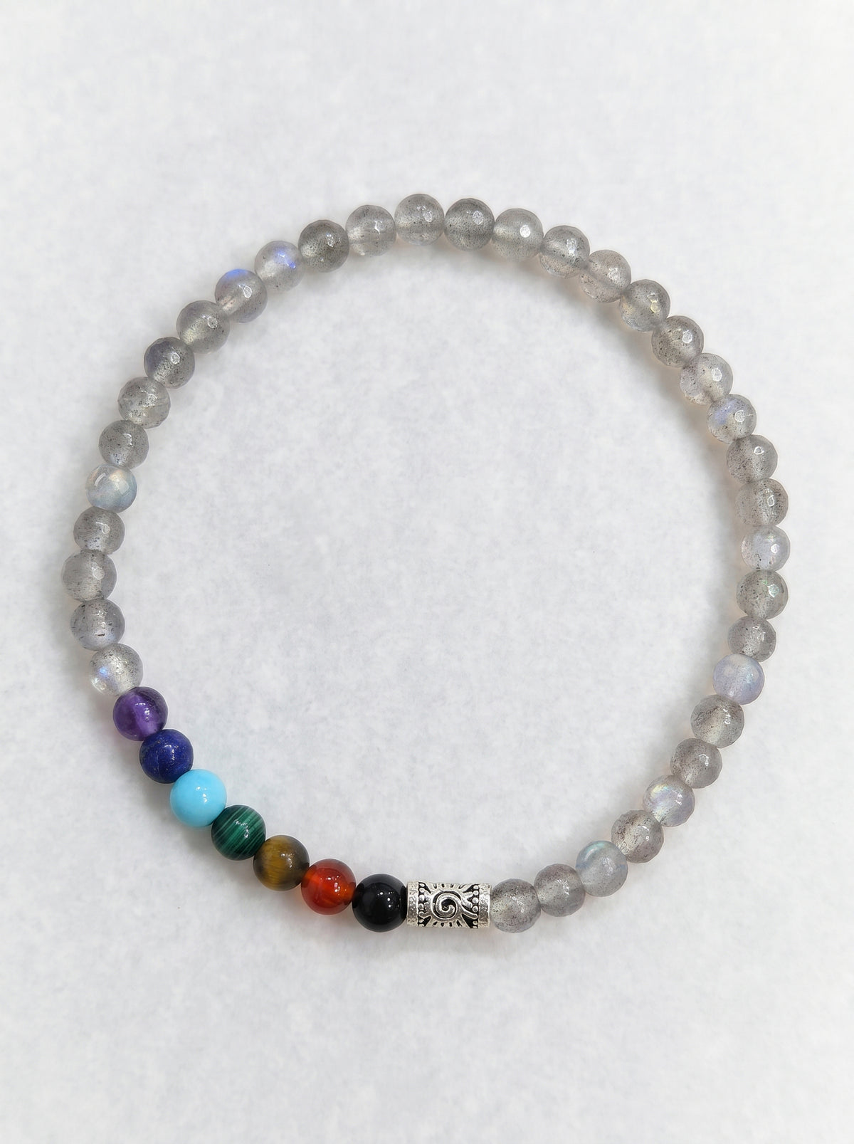Grey Moonstone Seven-Color Third Eye Chakra Slim Bracelet