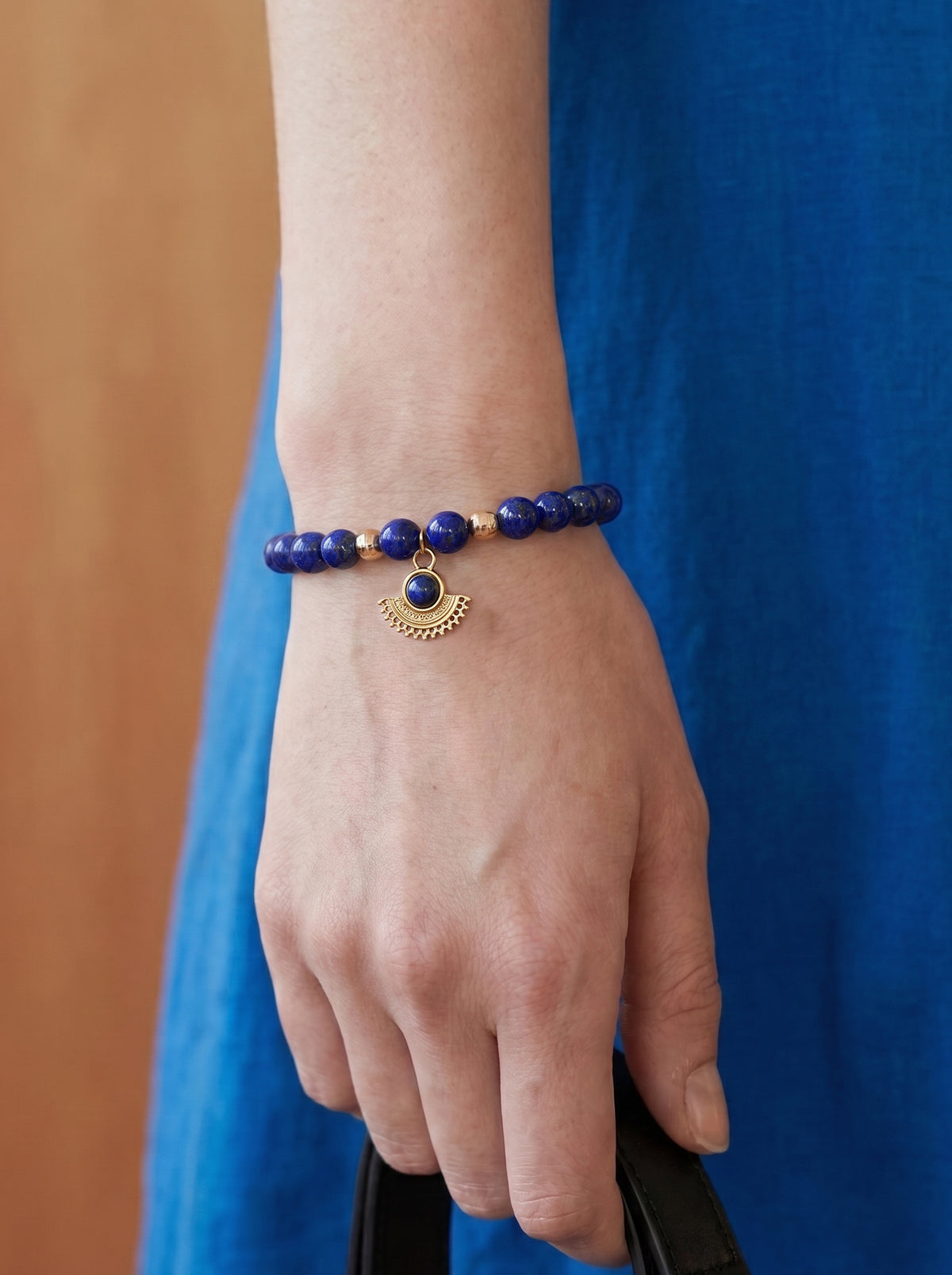 Lapis Lazuli Third Eye Chakra Charm Bracelet worn on wrist