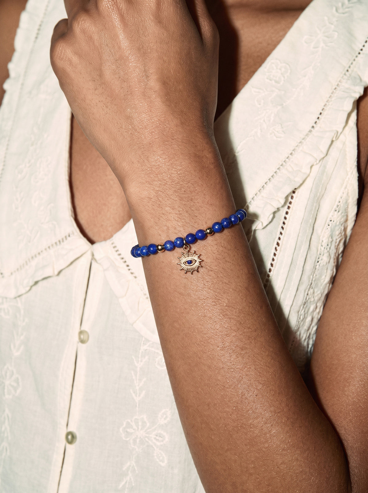 Lapis Lazuli Third Eye Chakra Slim Bracelet worn on wrist