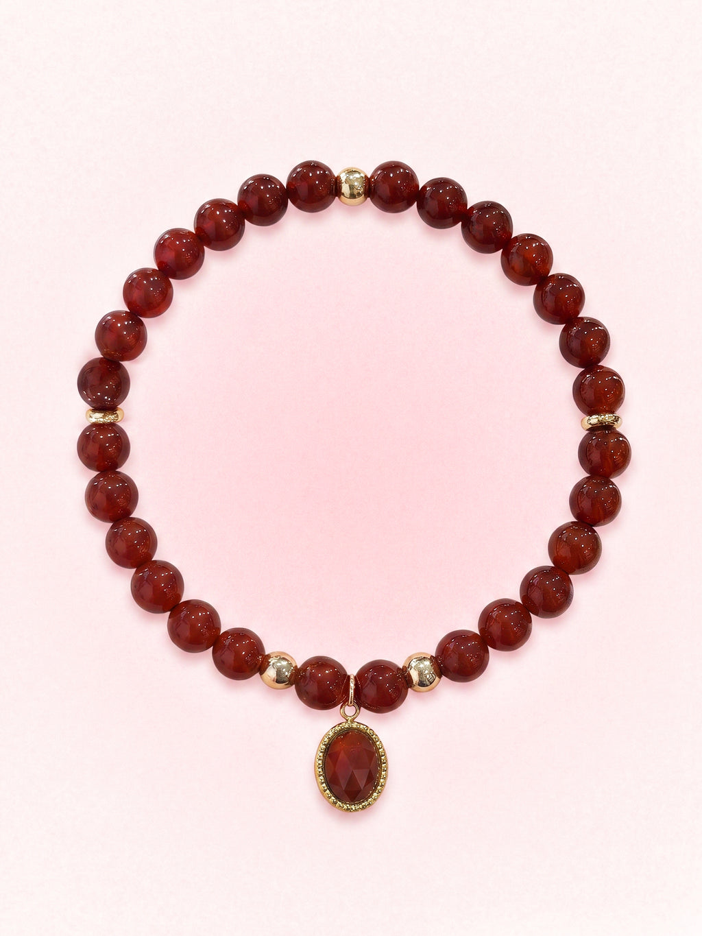 Garnet Root Chakra Charm Bracelet with gold-tone charm