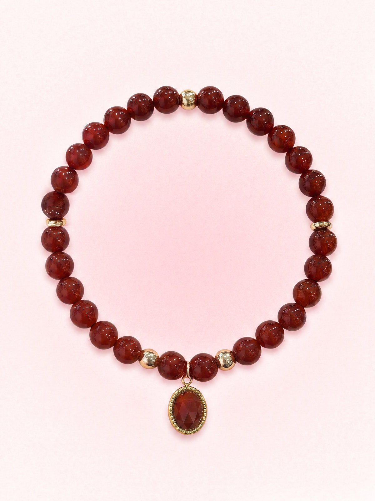 Garnet Root Chakra Charm Bracelet with gold-tone charm