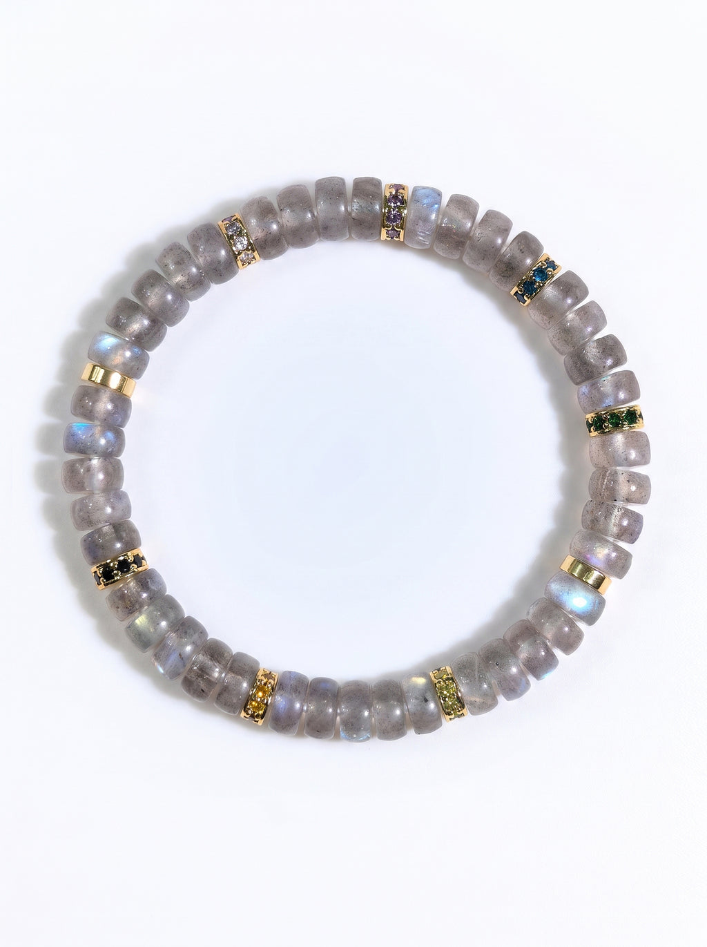 Grey Moonstone Third Eye Chakra Tablet Bracelet with decorative spacers