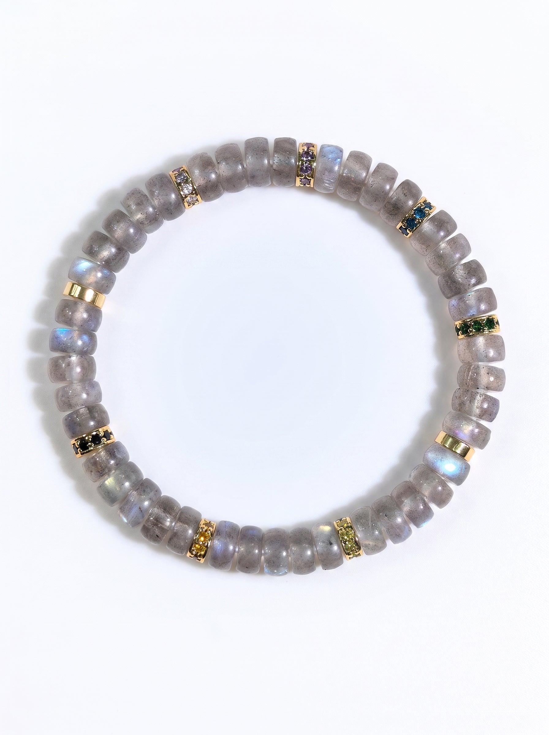Grey Moonstone Third Eye Chakra Tablet Bracelet with decorative spacers