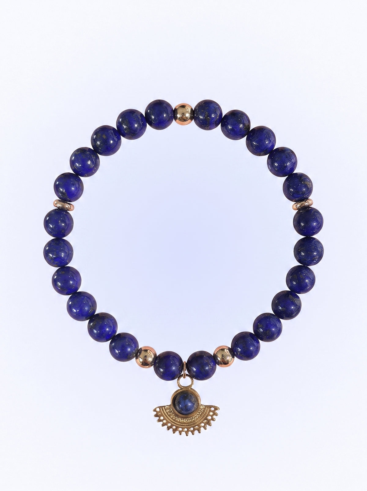 Lapis Lazuli Third Eye Chakra Charm Bracelet with gold-tone charm