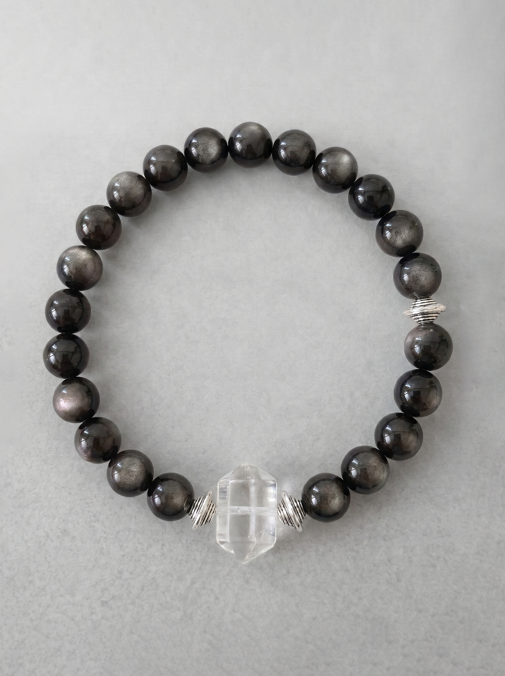 Silver Obsidian Clear Quartz Root Chakra Accent Bracelet