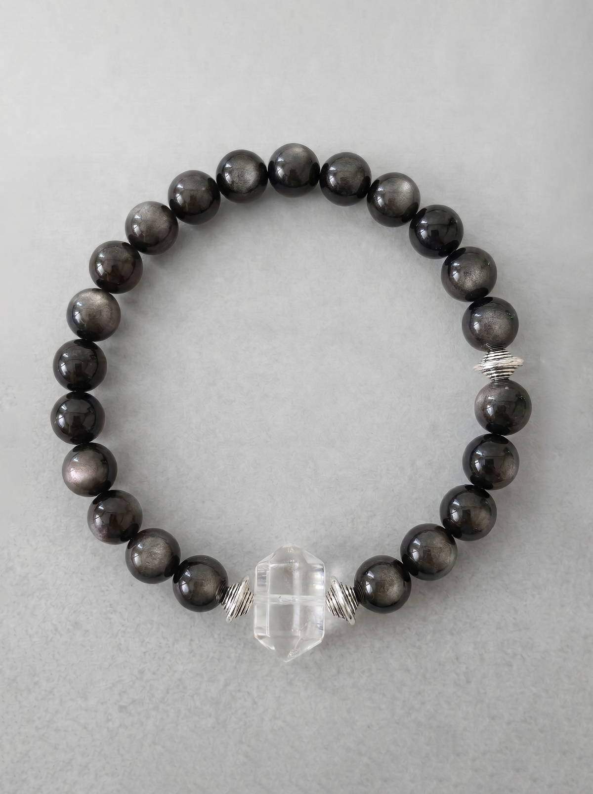 Silver Obsidian Clear Quartz Root Chakra Accent Bracelet