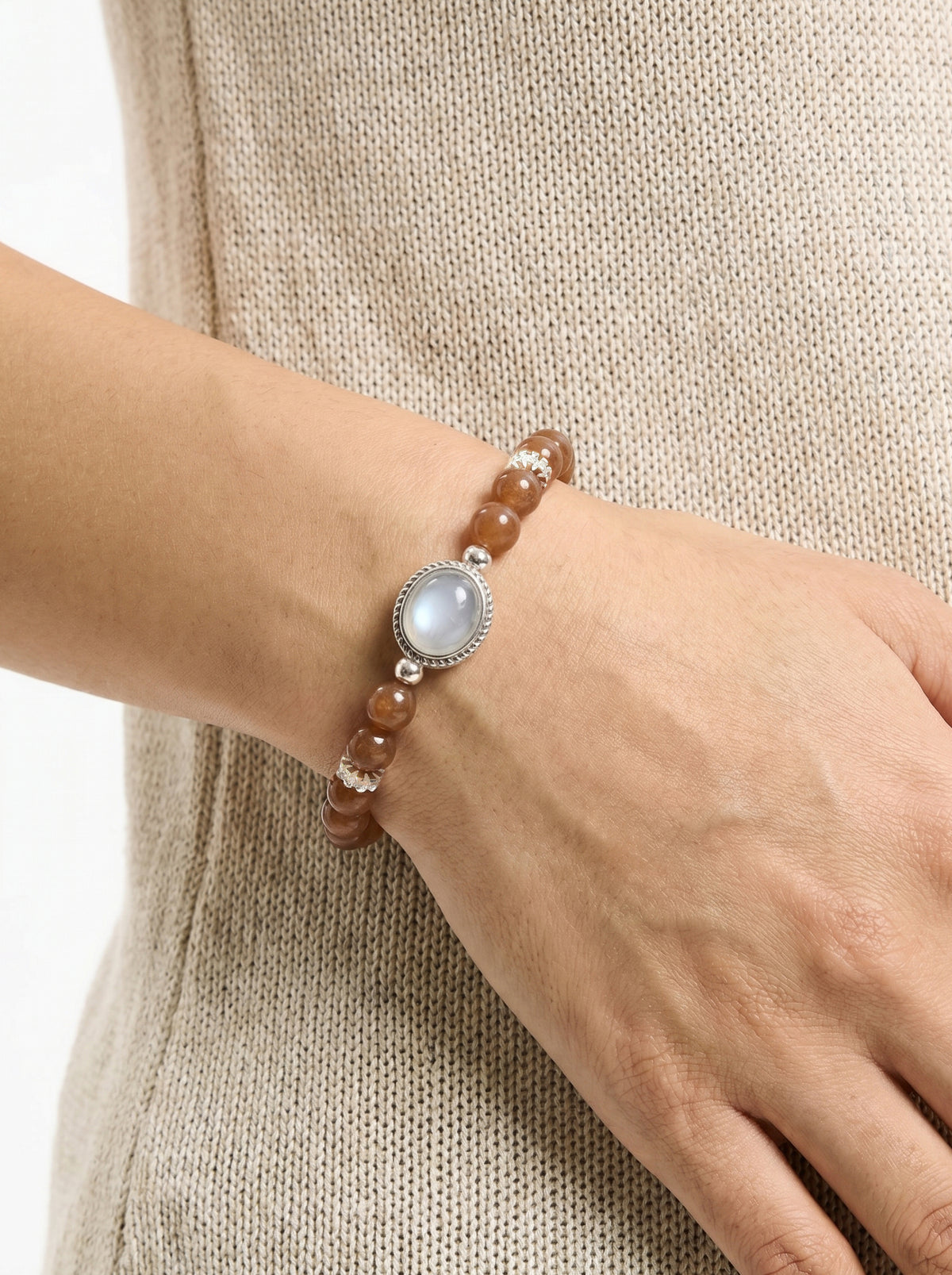 Brown Chalcedony Root Chakra Statement Bracelet worn on wrist