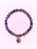 Amethyst Crown Chakra Charm Bracelet with gold-tone charm