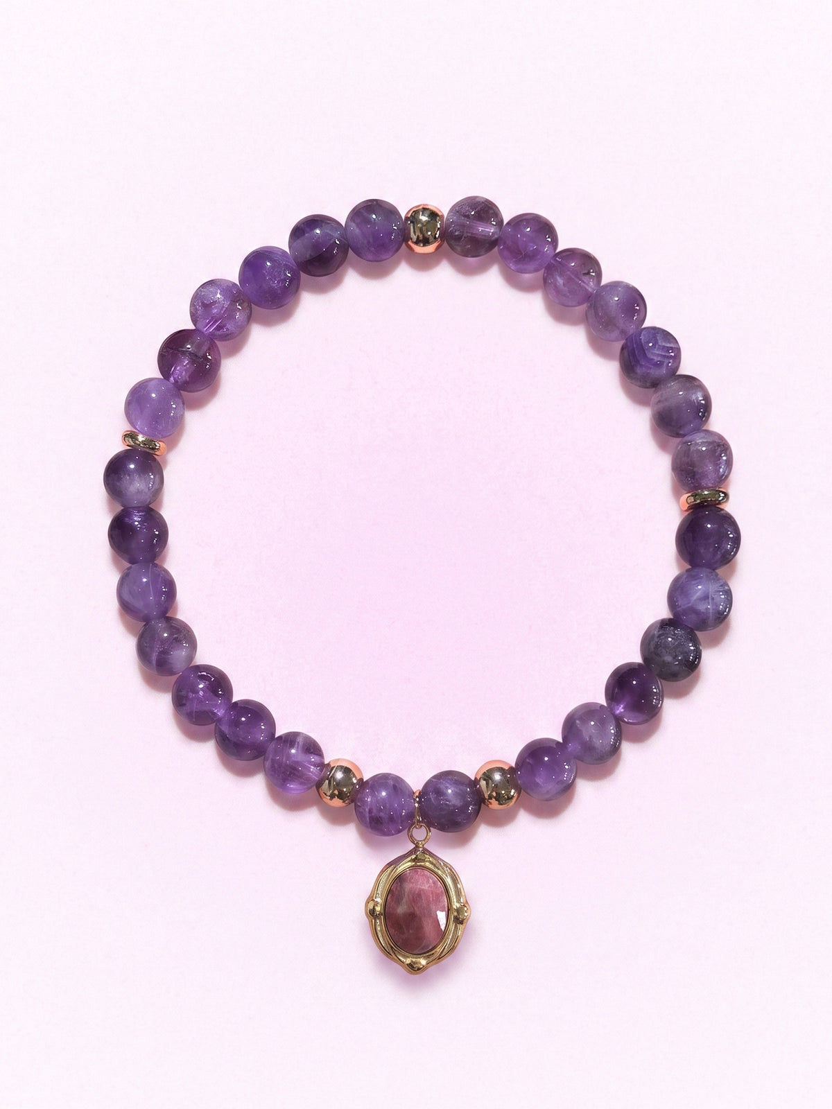 Amethyst Crown Chakra Charm Bracelet with gold-tone charm