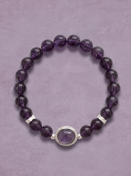 Amethyst Crown Chakra Statement Bracelet with oval focal stone