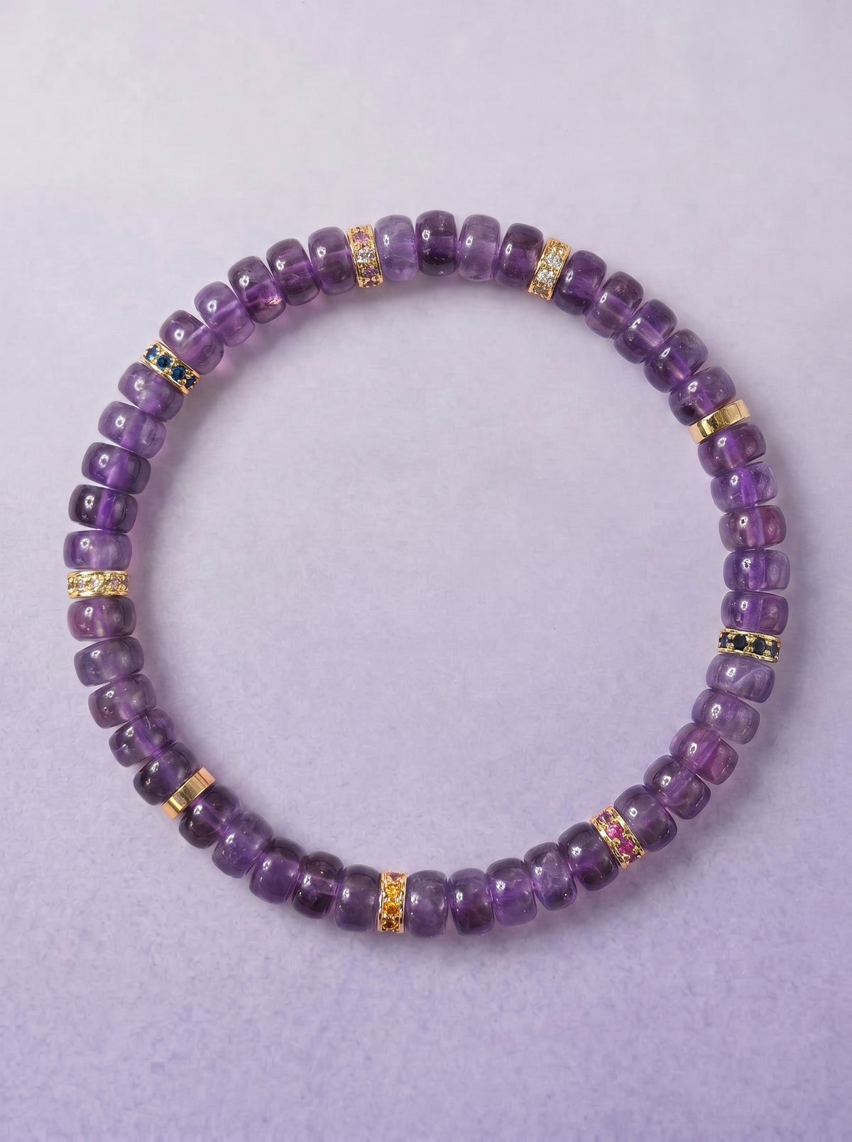Amethyst Crown Chakra Tablet Bracelet with decorative spacers