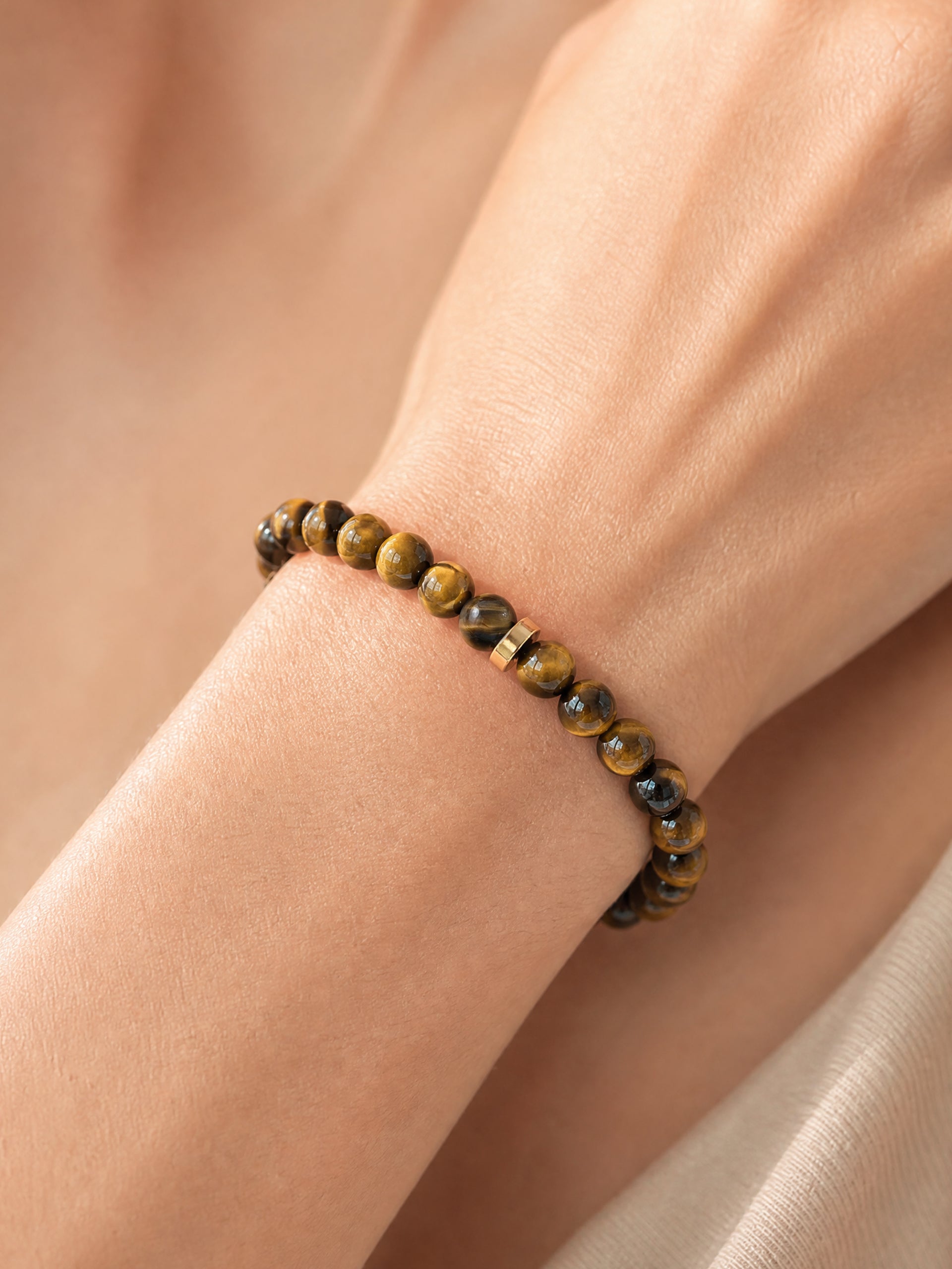 Tiger Eye Solar Plexus Chakra Classic Bracelet worn on wrist