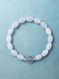 Blue Chalcedony Kyanite Seed Bead Bracelet with sterling silver accents