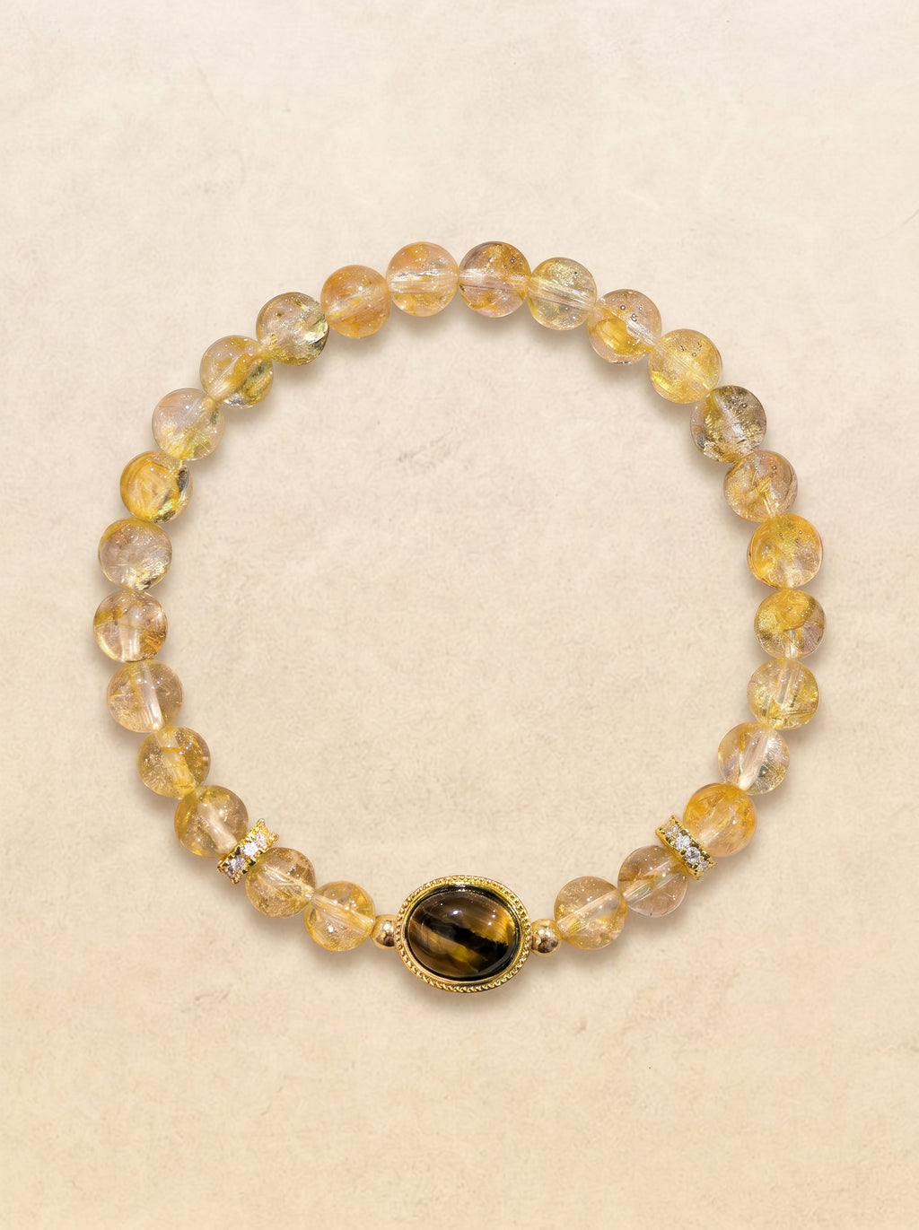 Yellow Topaz Statement Bracelet with a dark golden-brown oval focal stone