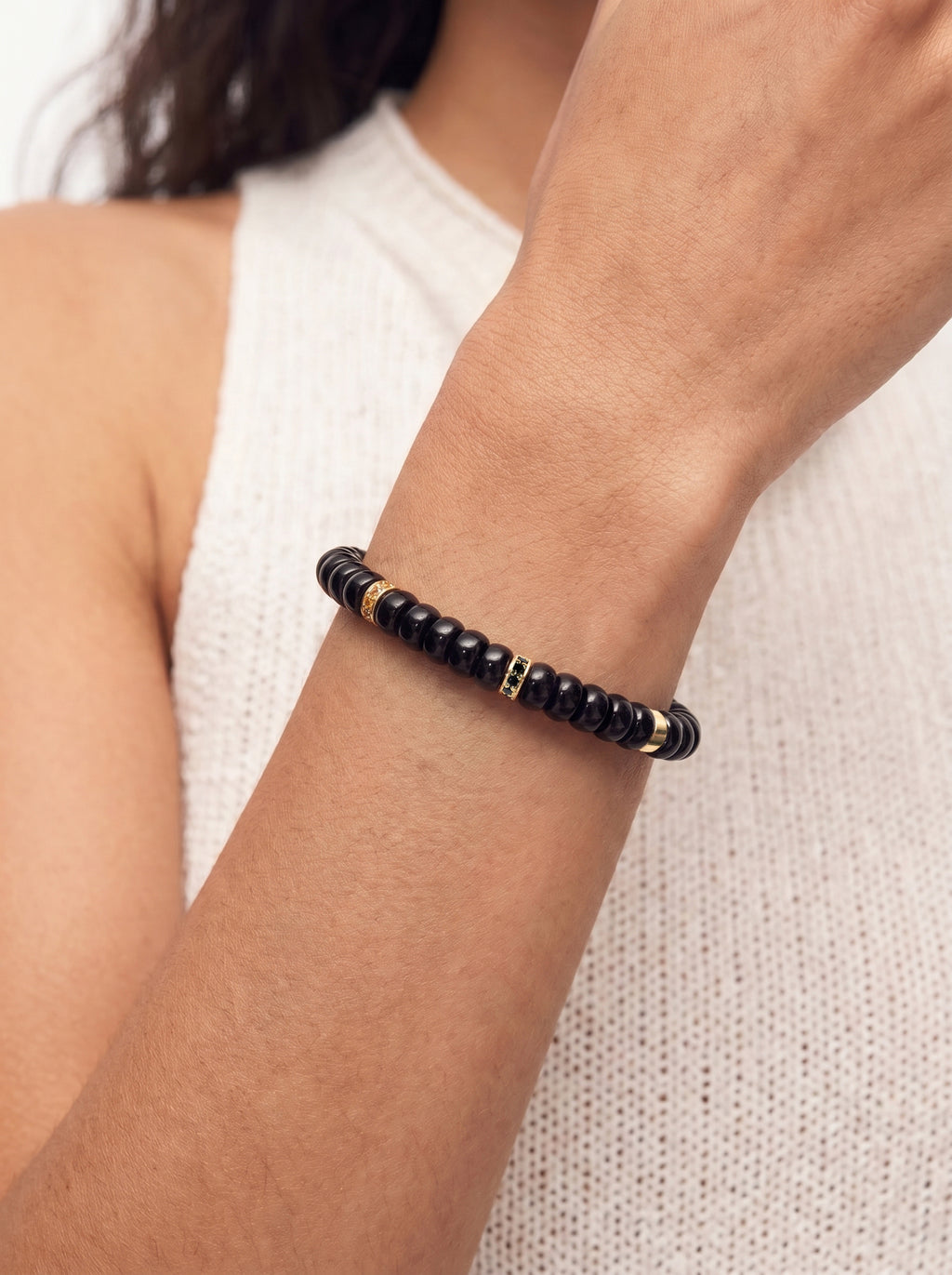 Obsidian Root Chakra Tablet Bracelet worn on wrist