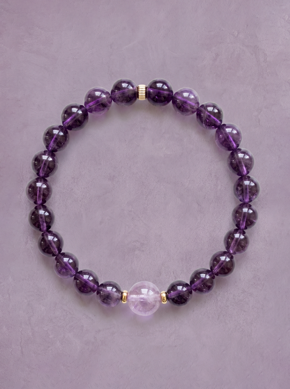 Amethyst Crown Chakra Accent Bracelet with gold-tone accent bead