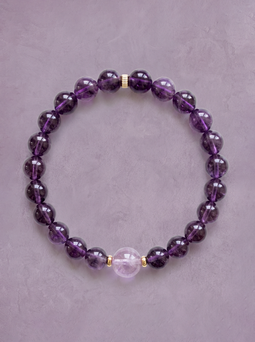 Amethyst Crown Chakra Accent Bracelet with gold-tone accent bead