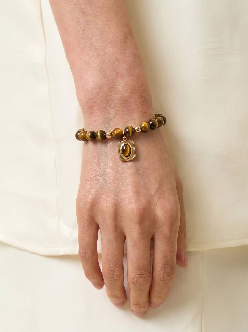 Tiger Eye Solar Plexus Chakra Charm Bracelet worn on wrist