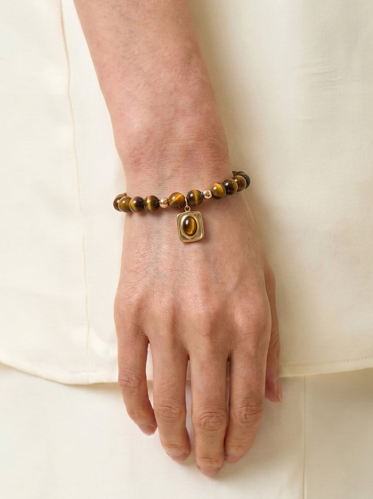 Tiger Eye Solar Plexus Chakra Charm Bracelet worn on wrist