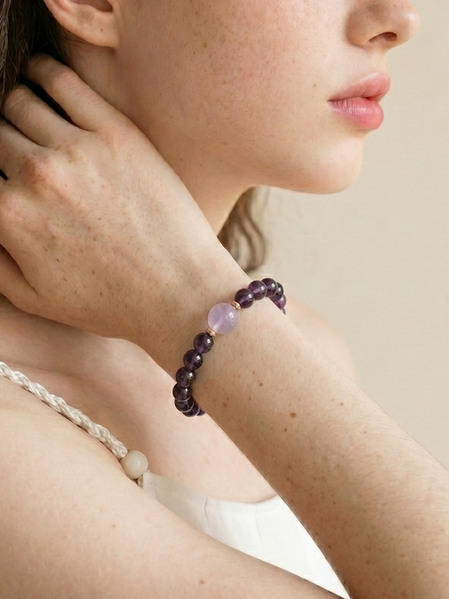 Amethyst Crown Chakra Accent Bracelet worn on wrist