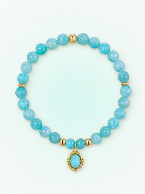 Amazonite Heart Chakra Charm Bracelet with gold-tone charm
