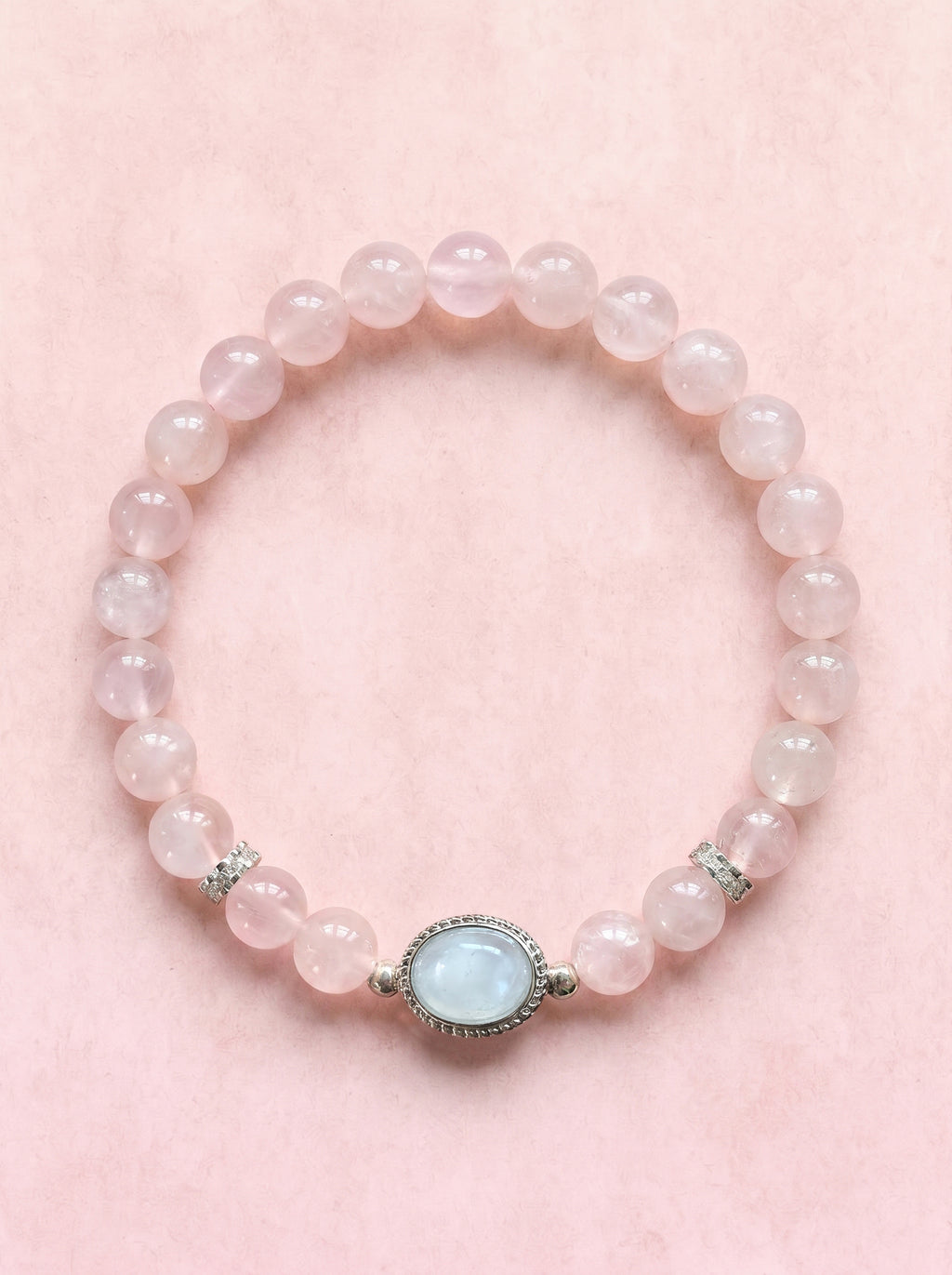 Rose Quartz Heart Chakra Statement Bracelet with oval focal stone