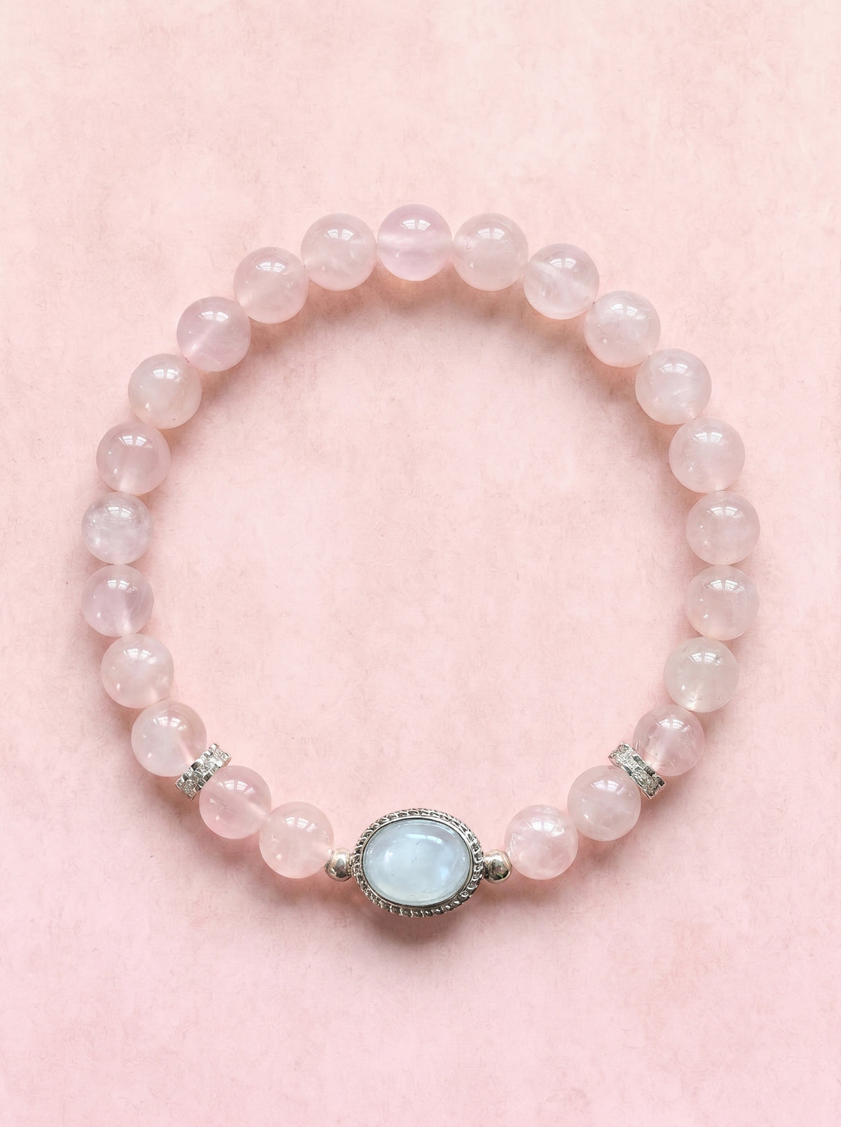Rose Quartz Heart Chakra Statement Bracelet with oval focal stone