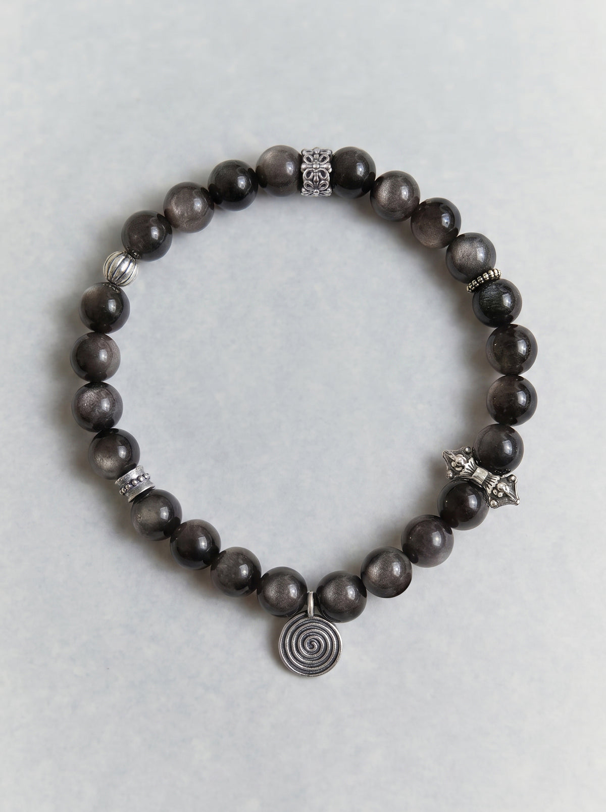 Silver Obsidian Root Chakra Vintage Silver Bracelet with 925 sterling silver accent