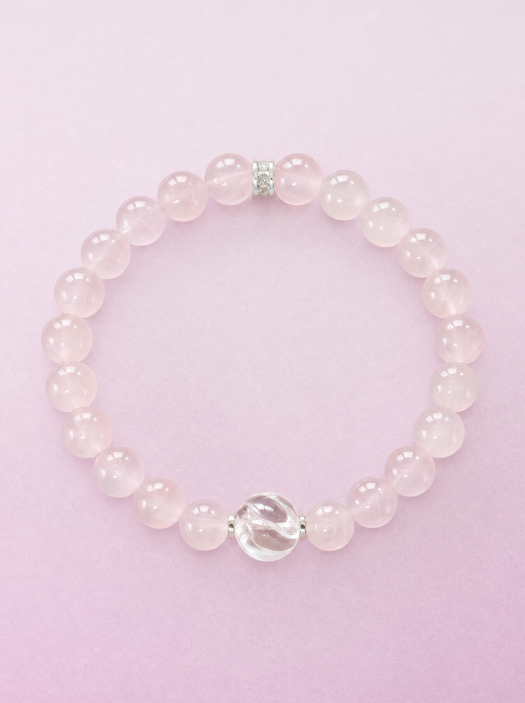 Rose Quartz Heart Chakra Accent Bracelet with clear quartz and S925 accent