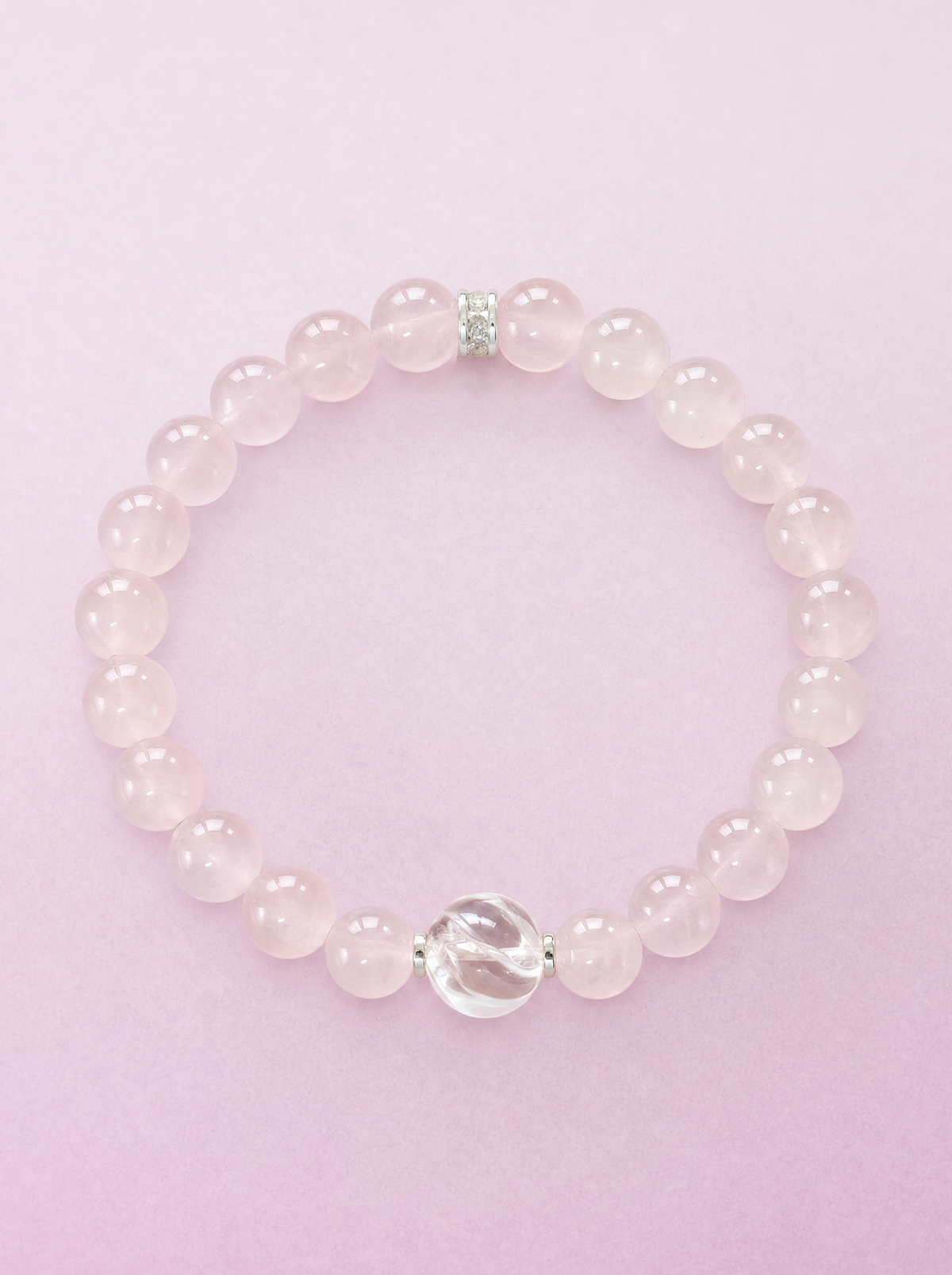 Rose Quartz Heart Chakra Accent Bracelet with clear quartz and S925 accent
