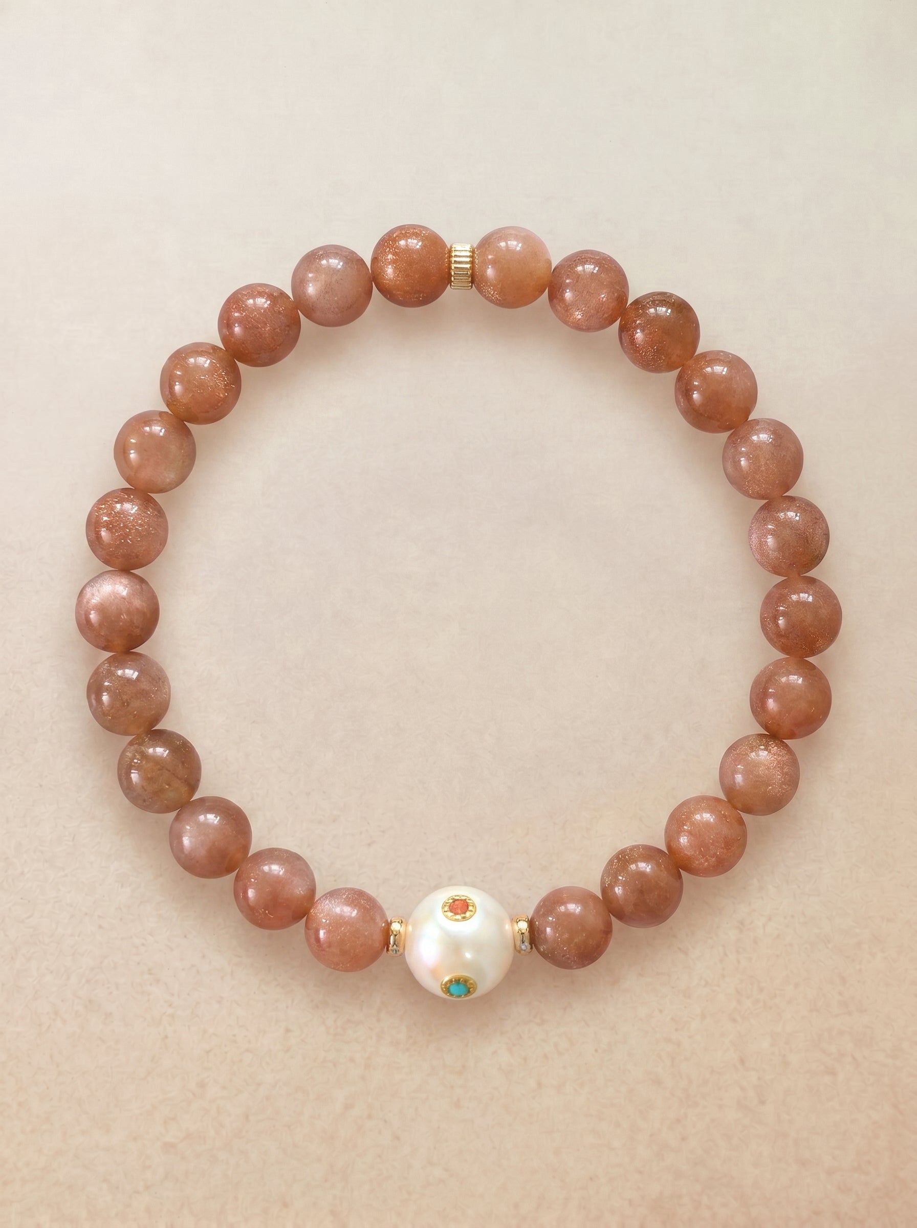 Sunstone and pearl bracelet